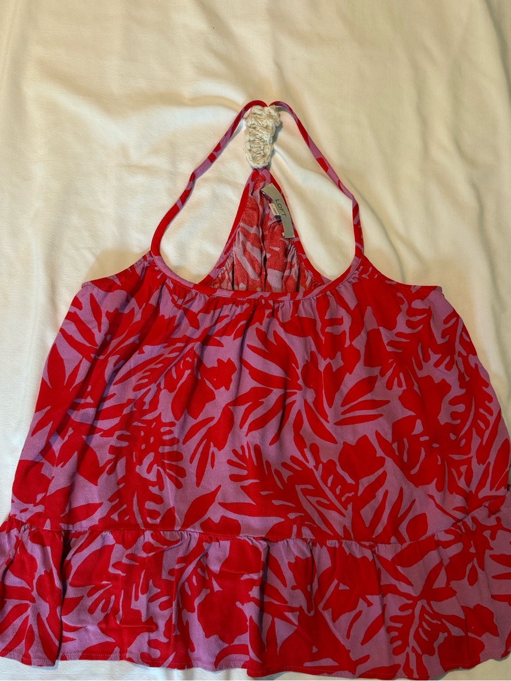 LOFT Red and Pink Floral Halter Camisole